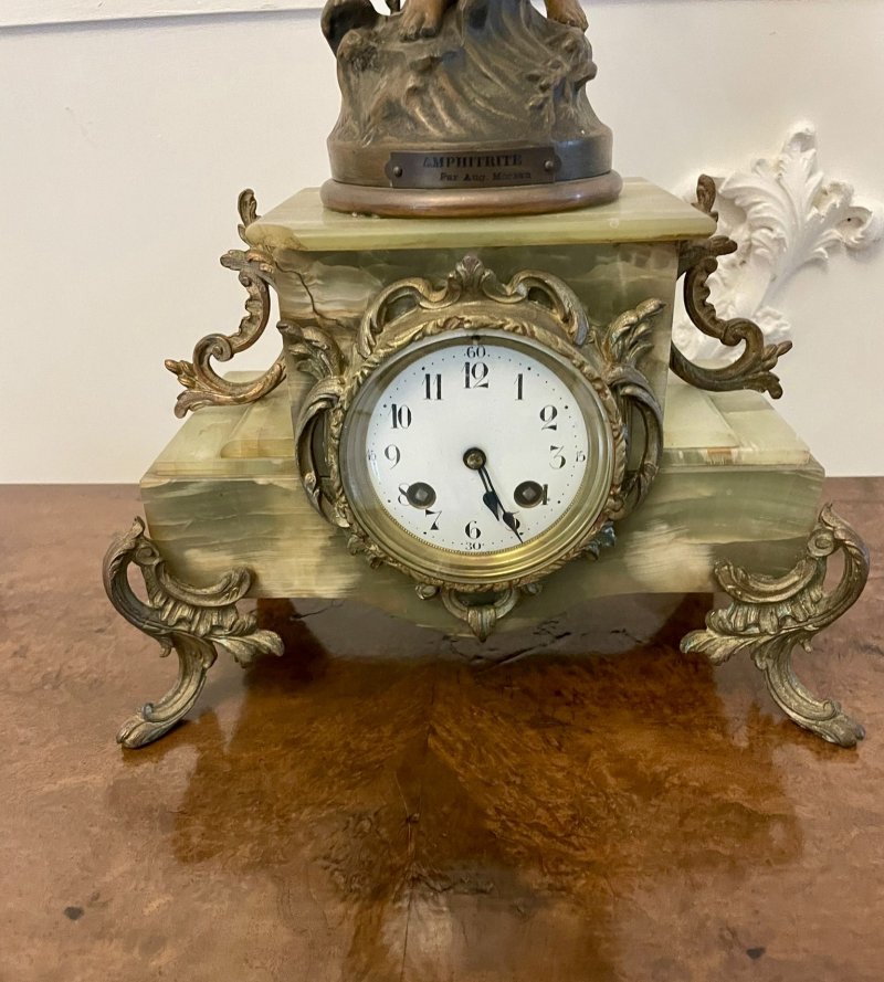 Antique French Onyx and Spelter Clock depicting Amphitrite after Auguste Moreau - Image 6